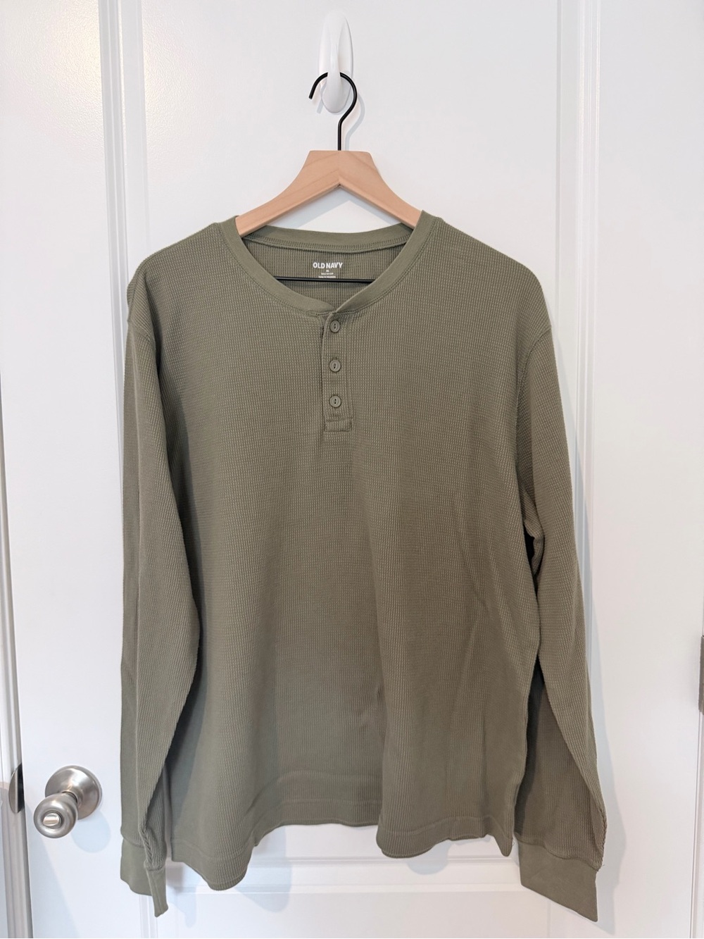 Old Navy Olive Green Waffle Henley Long Sleeve